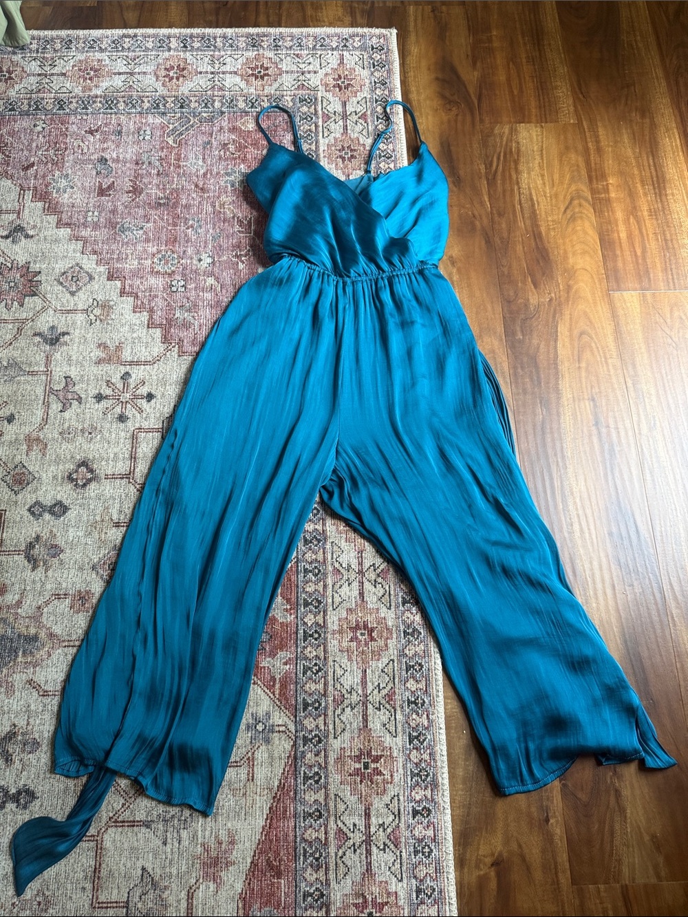 Banana Republic Teal Spaghetti Strap Wide-Leg Jumpsuit